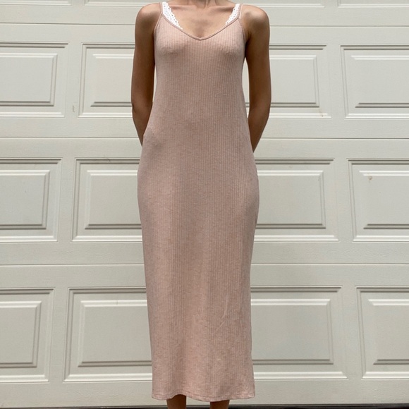 Bershka Dresses & Skirts - Bershka Nude Rib Knit Midi Dress